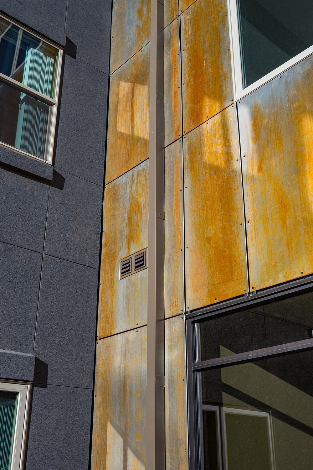 corten steel facade detail view at lumien durango