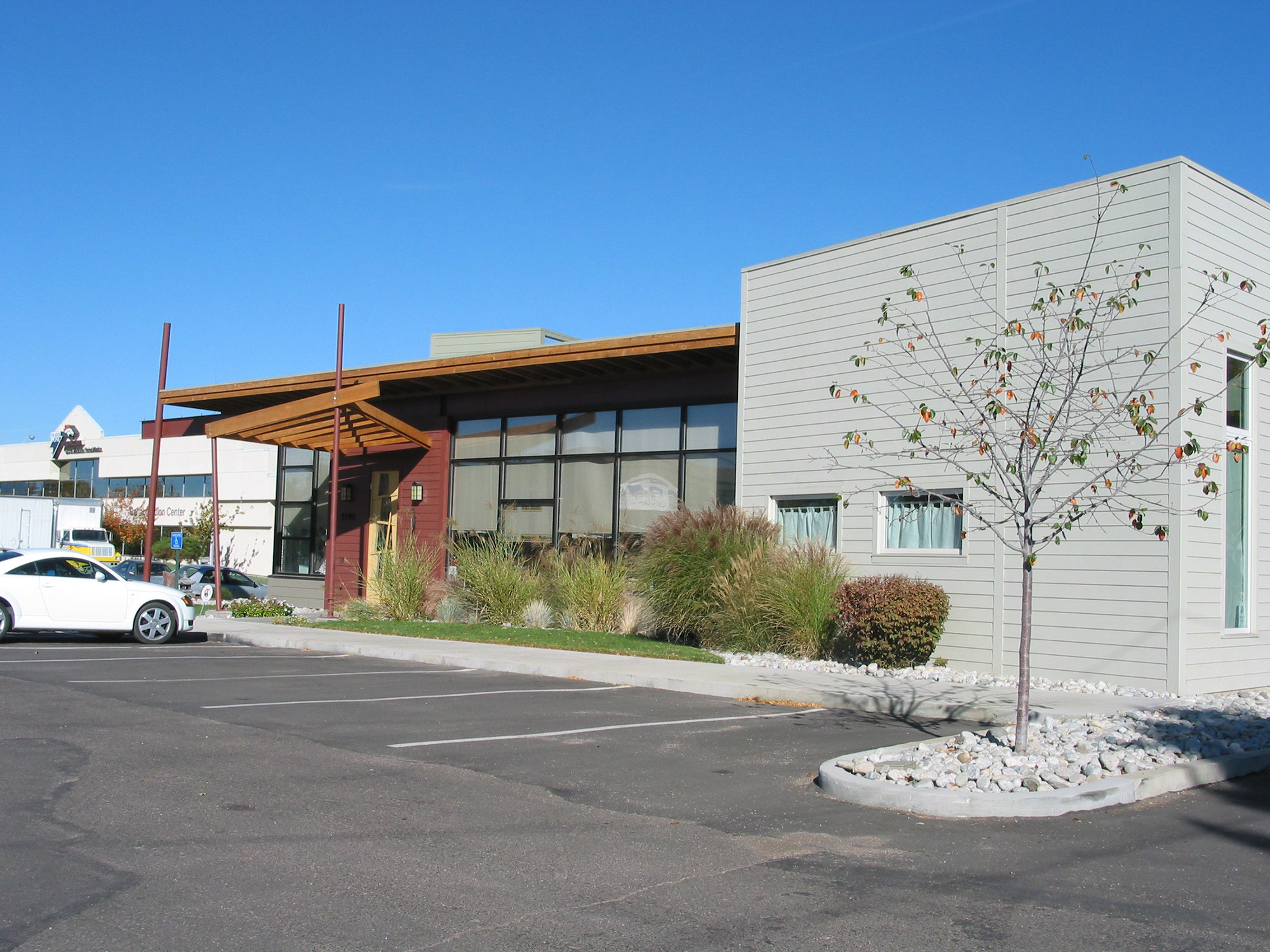 Erica's Skincare building exterior from parking lot in englewood