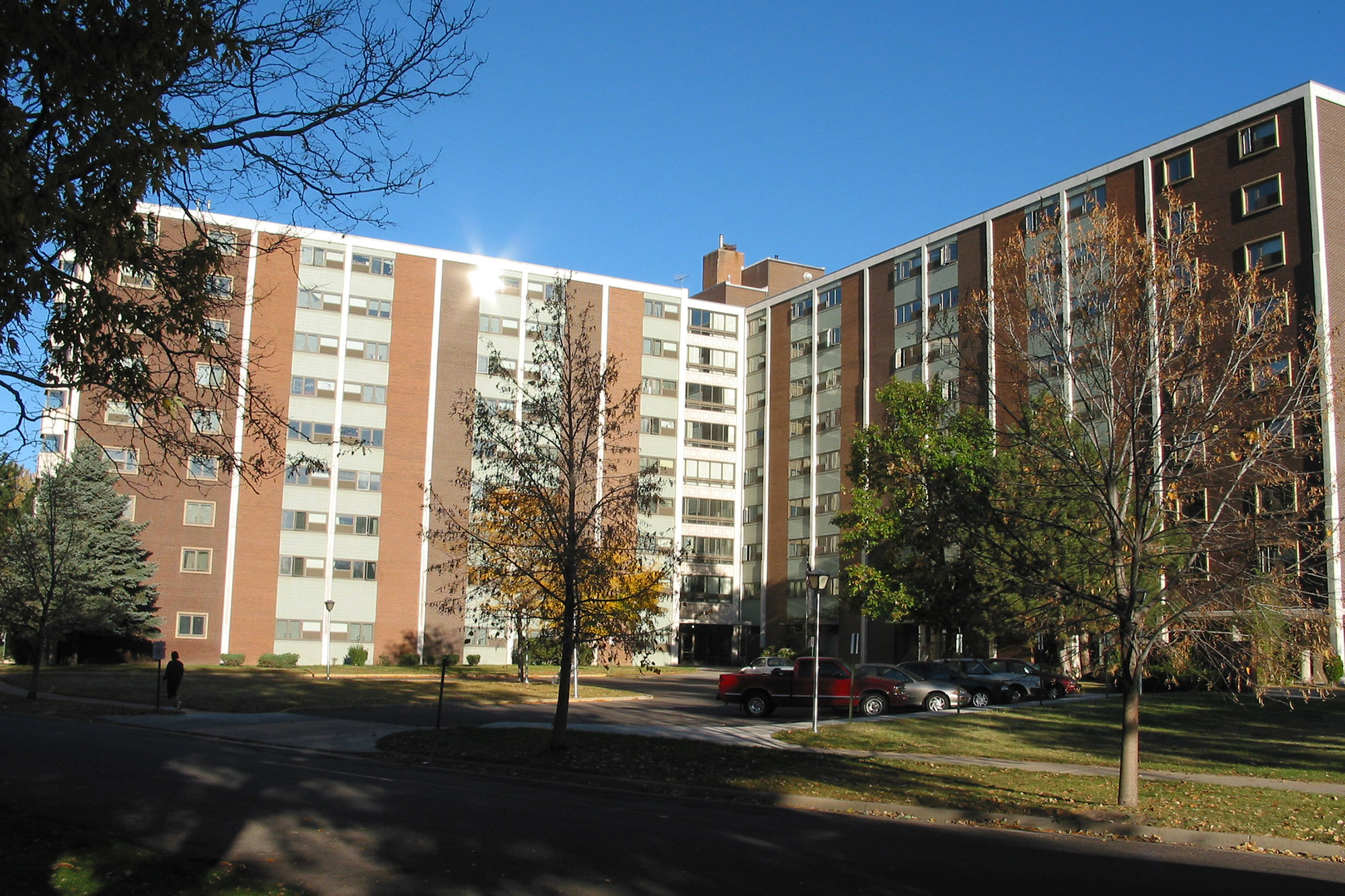 9 storey Hirschfield Tower exterior after renovation