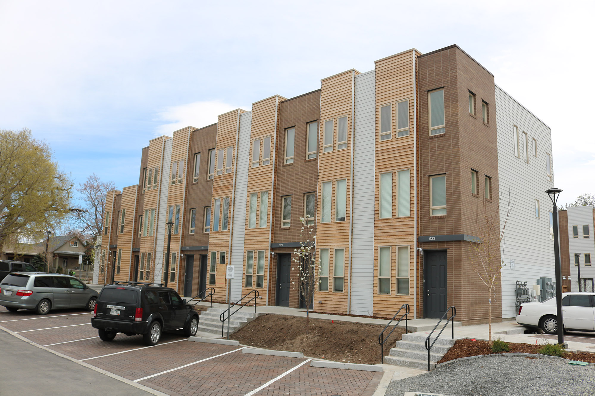 Permeable pavers in parking area at mariposa townhomes