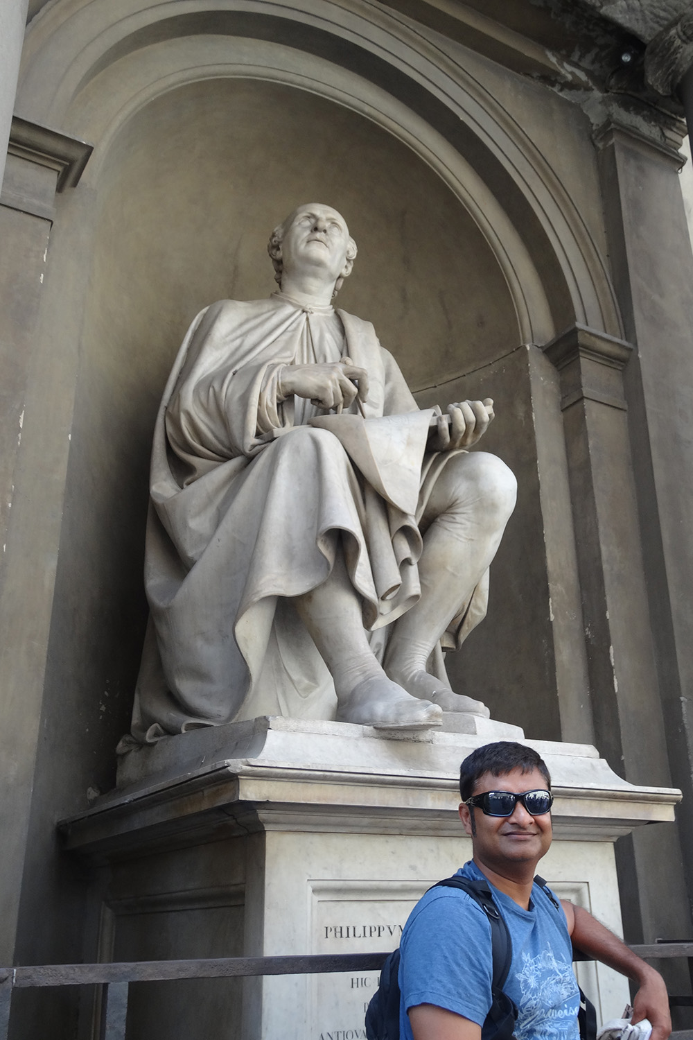 harsh posing in front of brunelleschi sculpture in florence